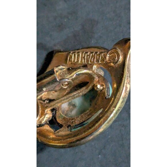 Sarah Coventry Vintage Clip-On Earrings Turquoise Faux Stone & Rhinestones Gold- - Picture 8 of 8